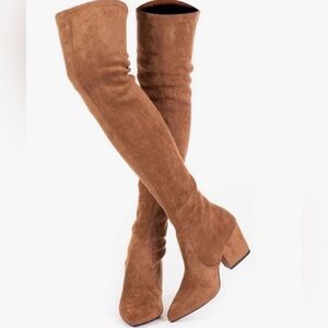 Suede Over-the-Knee Heeled Boots - Brown